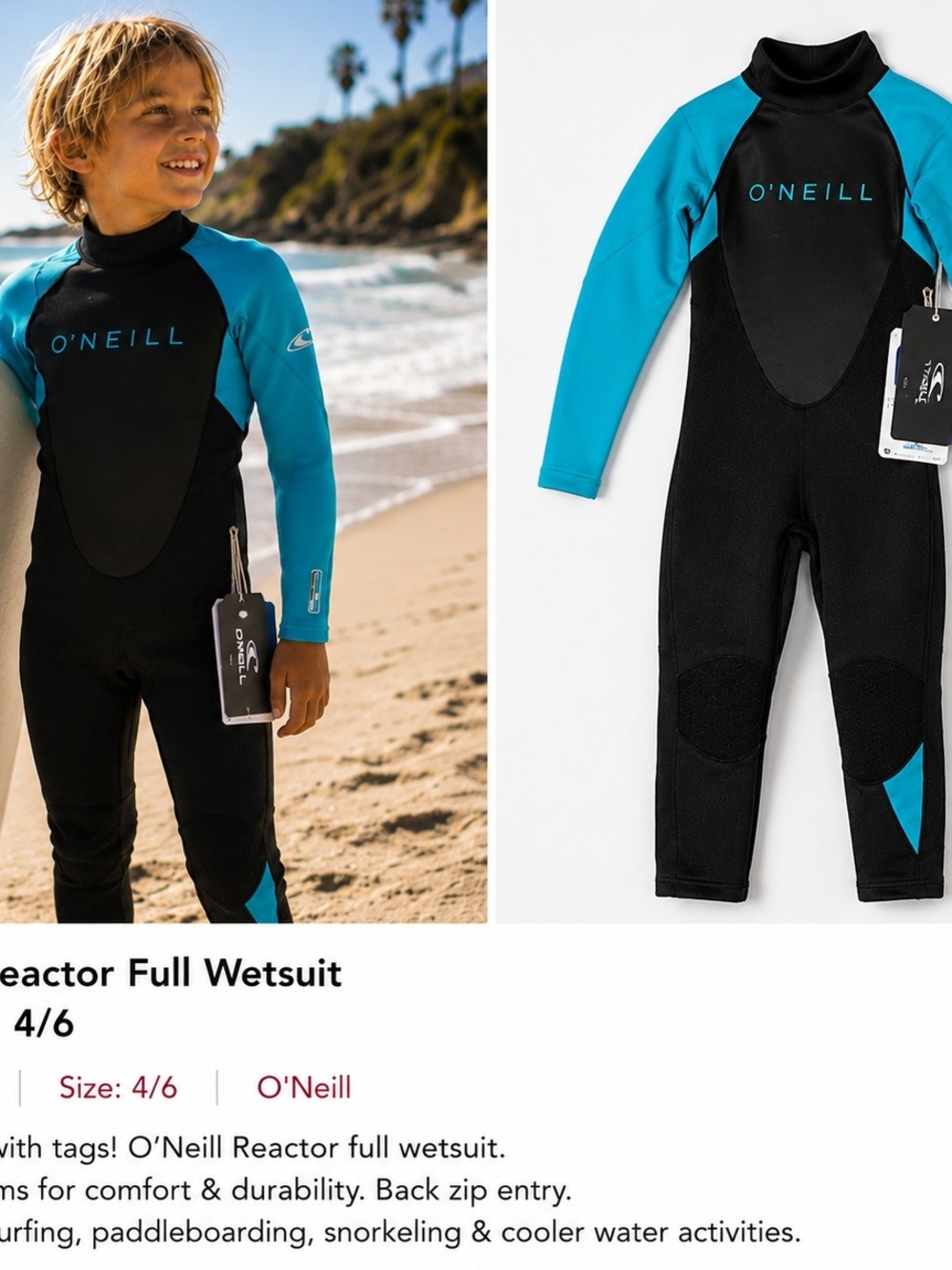 O'Neill Kids Long Sleeve Rashguard Wetsuit - Black & Teal